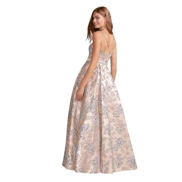 Blondie Nites Junior 11 Metallic Gold Blue Floral Fairycore Ball Gown Prom Dress - Picture 8 of 16